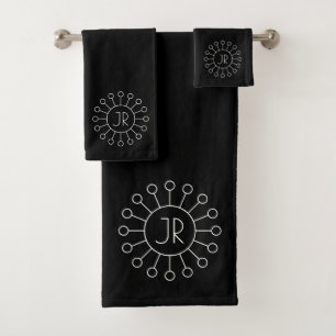 Coole Vintage Logo-Stilmonogramm   Schwarz/Weiß Badhandtuch Set