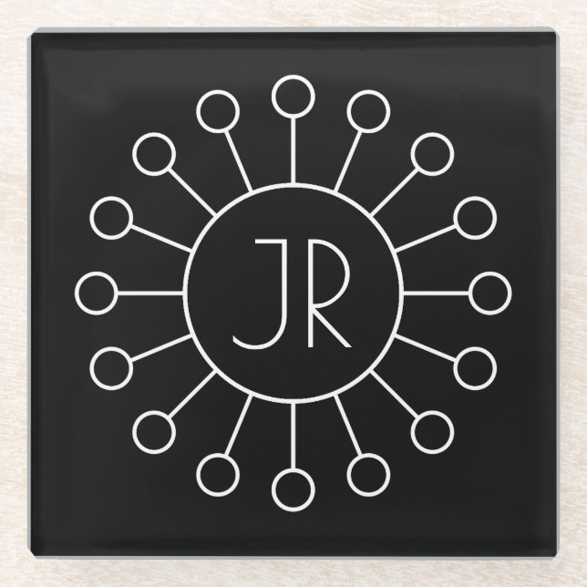 Coole Vintage Logo-Stilmonogramm | Schwarz/Weiß Glasuntersetzer (Vorderseite)