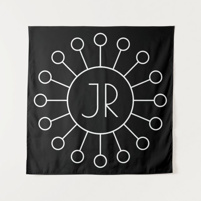 Coole Vintage Logo-Stilmonogramm | Schwarz/Weiß Wandteppich (Vorderseite)