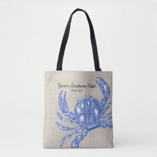 Coole Vintage-nautische Blaue Krabbe Benutzerdefin Tasche