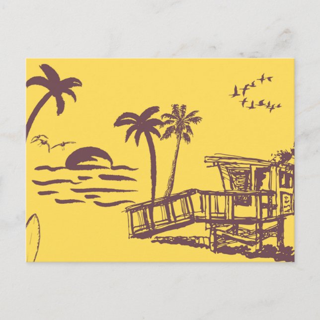 Coole Vintage Strandskizze Feiertagspostkarte (Vorderseite)