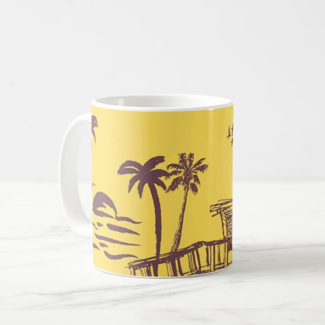 Coole Vintage Strandskizze Kaffeetasse (Vorderseite Links)