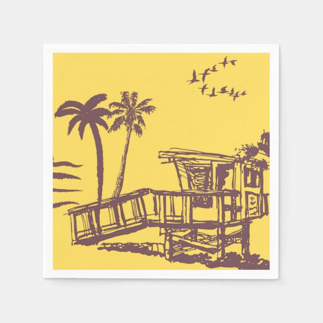 Coole Vintage Strandskizze Serviette (Vorderseite)