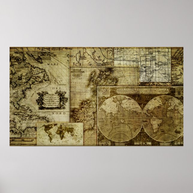Coole Vintage und antike Weltkarten Poster (Vorne)