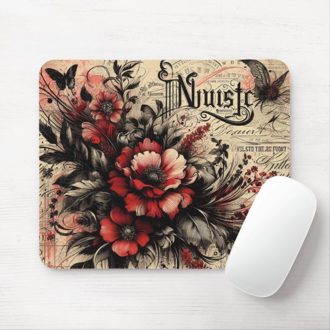 Coole Vintage Wasserfarbe Rote Buchstaben Mousepad (Mit Mouse)