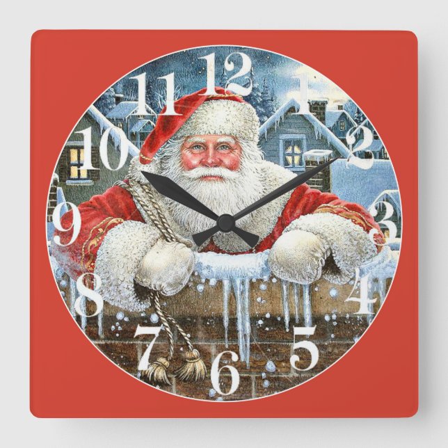 Coole Vintage Weihnachtszeit Quadratische Wanduhr (Vorderseite)