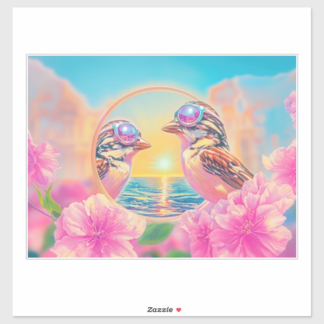 Coole Vögel mit Sonnenbrille bei Sonnenuntergang Aufkleber (Blatt)