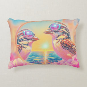 Coole Vögel mit Sonnenbrille bei Sonnenuntergang Dekokissen