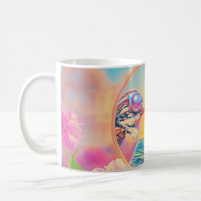 Coole Vögel mit Sonnenbrille bei Sonnenuntergang Kaffeetasse (Links)