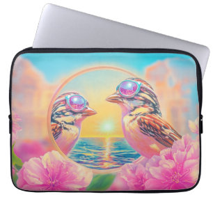 Coole Vögel mit Sonnenbrille bei Sonnenuntergang Laptopschutzhülle