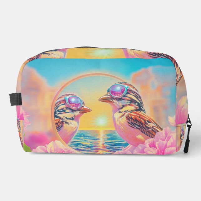 Coole Vögel mit Sonnenbrille bei Sonnenuntergang Waschbeutel (Vorderseite)