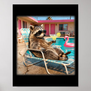 Coole Waschbär-Sonnenbrille Margarita-Sommerurlaub Poster