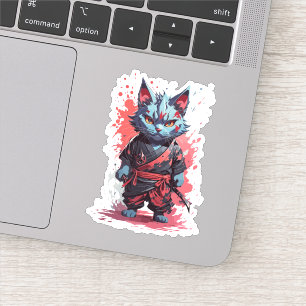 Coole Wasserfarbe Graue Ninja-Katzen-Krieger Aufkleber