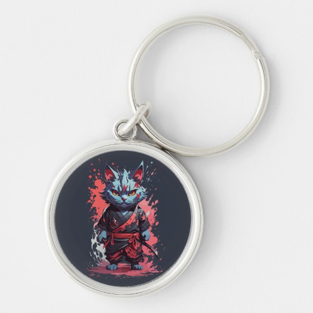 Coole Wasserfarbe Gray Ninja Kat Krieger Schlüsselanhänger (Vorne)