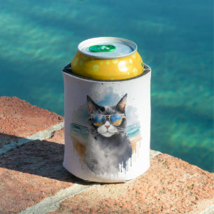 Coole Wasserfarbe Sommer Tuxedo Katze Dosenkühler
