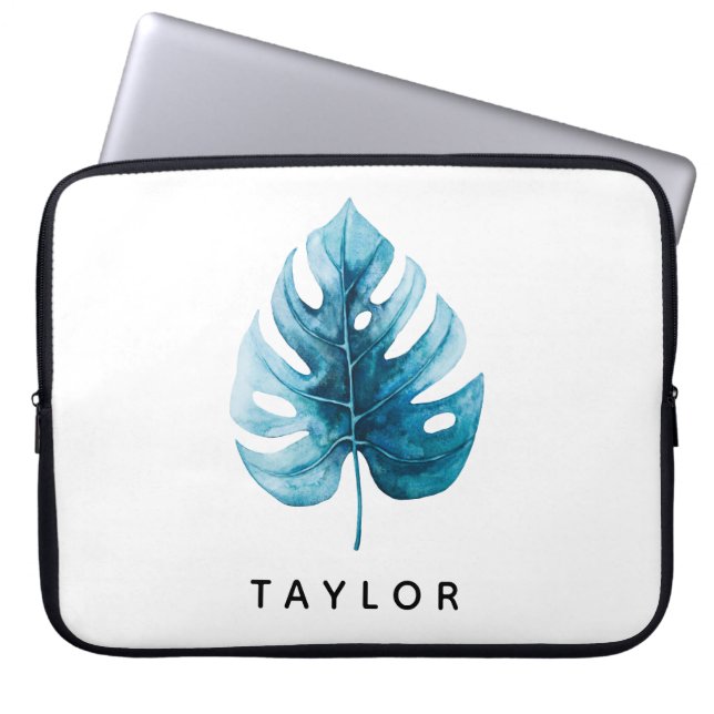 Coole Wasserfarbe Tropisches Monsterer Leaf Laptopschutzhülle (Vorderseite)