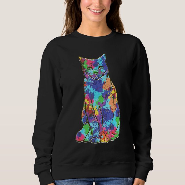 Coole Wasserfarbenkatze Stilvoll farbenfroh Sweatshirt (Vorderseite)