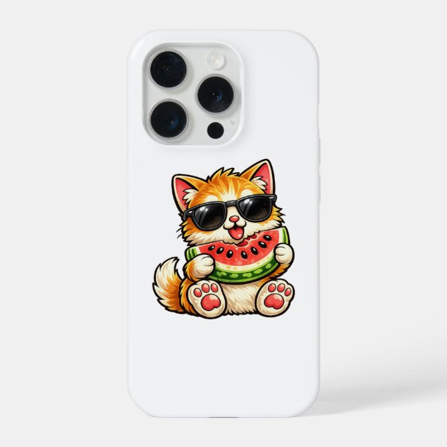 Coole Wassermelone Katze iPhone 15 Pro Hülle (Rückseite)