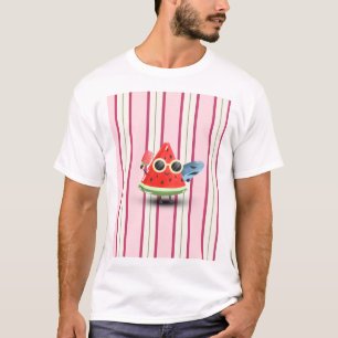 Coole Wassermelonen-Charakter-Streifen-Sommer-Kuns T-Shirt