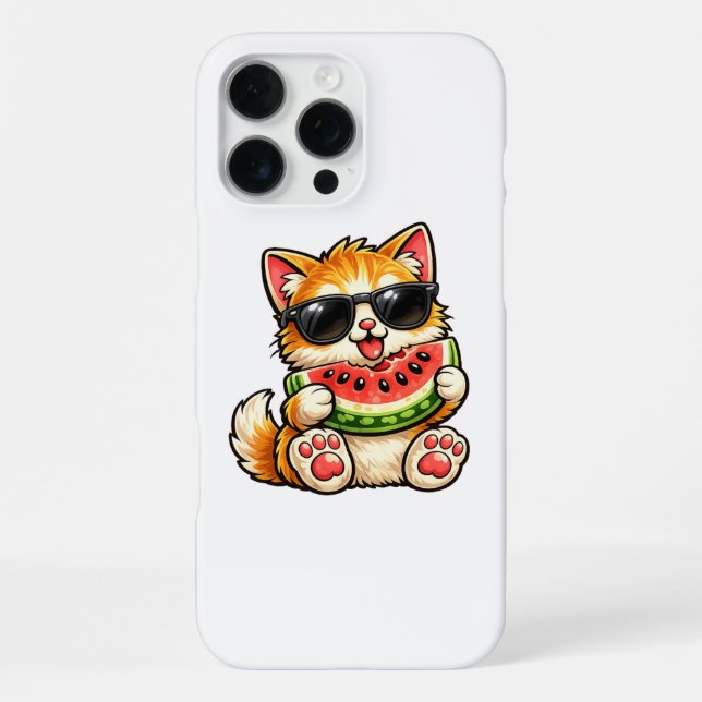 Coole Wassermelonen-Katze iPhone 16 Pro Max Hülle (Rückseite)