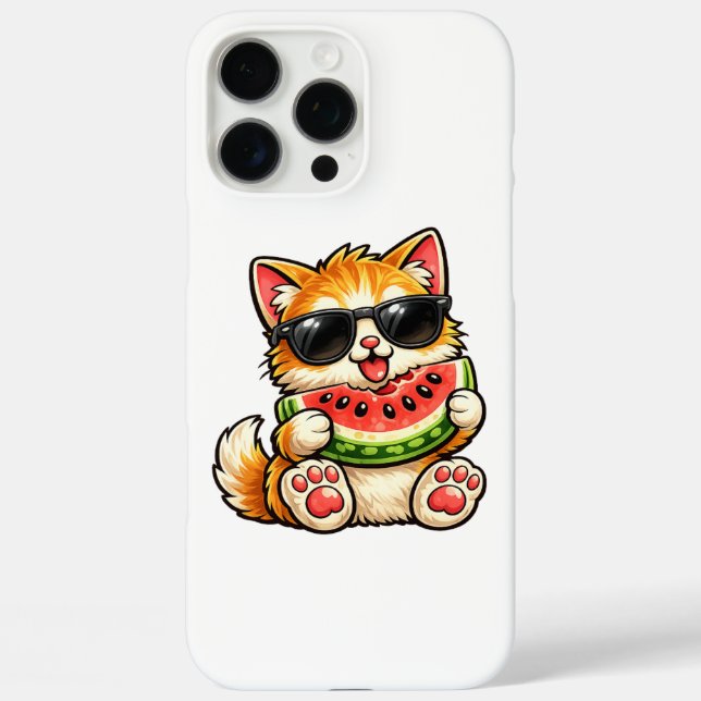 Coole Wassermelonen-Katze iPhone 16 Pro Max Hülle (Rückseite)