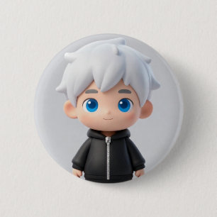 Coole weiße Haare Chibi Junge Blaue Augen Streetwe Button