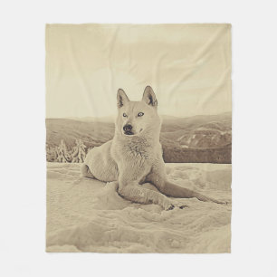 Coole Weißer Husky und Schneefreunde Fleecedecke
