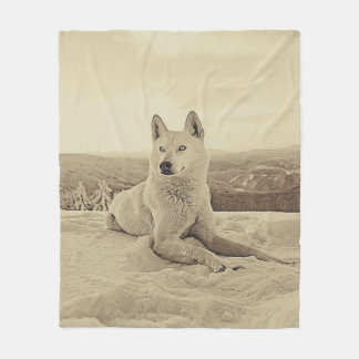 Coole Weißer Husky und Schneefreunde Fleecedecke