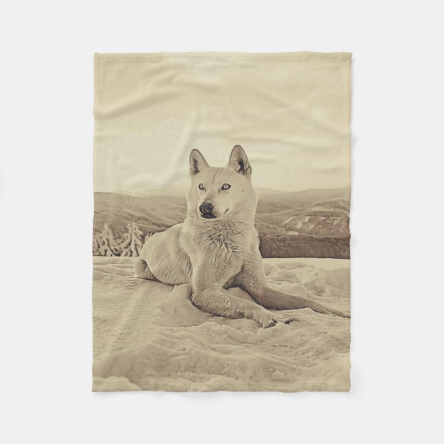 Coole Weißer Husky und Schneefreunde Fleecedecke (Vorderseite)