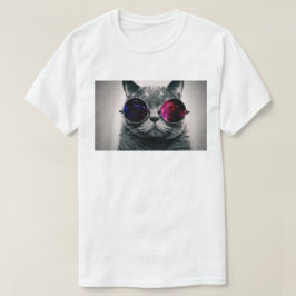 Coole Weltraumkatze mit Teleskop-Brille Milchstraß T-Shirt