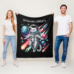 Coole Weltraumliebhaber fügen den Namen Katze hinz Fleecedecke