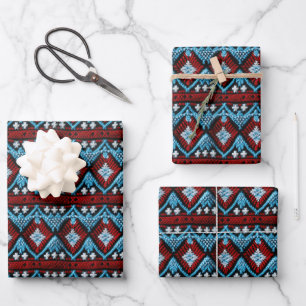 Coole Western Imitate Stickereimuster Geschenkpapier Set