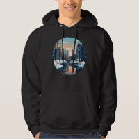 Coole winterliche Stadt mit See in der Wintersaiso