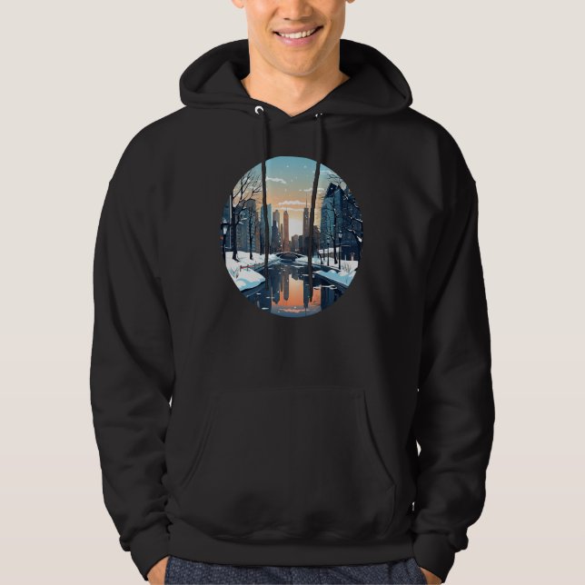Coole winterliche Stadt mit See in der Wintersaiso Hoodie (Vorderseite)