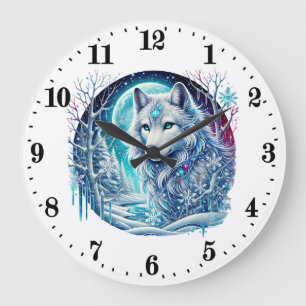 Coole Wolfsfresser Winter Große Wanduhr