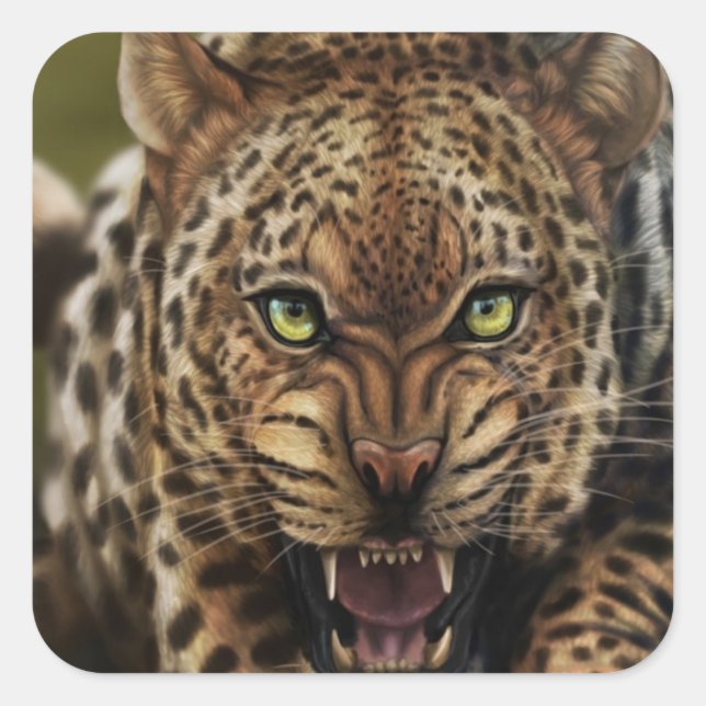 coole, wütende Leopardenaufkleber Quadratischer Aufkleber (Vorderseite)