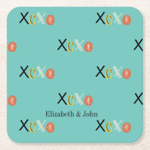 Coole "XOXO" Herzen Valentinstag Mintgrün Rechteckiger Pappuntersetzer