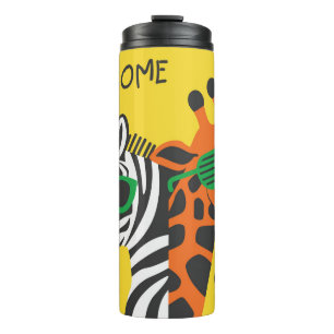 Coole Zebra Giraffe Cartoon Illustration Thermosbecher