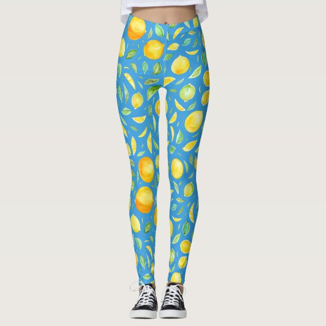 Coole Zitrusfrüchte auf türkisfarbenem Wasserfarbm Leggings (Vorderseite)