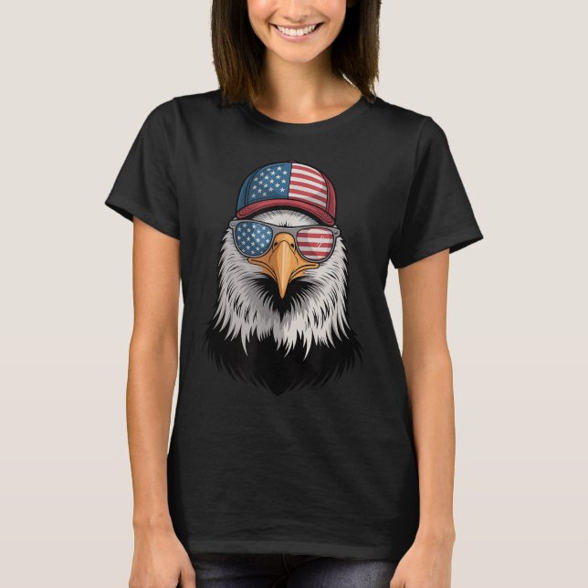 Cooler 4. Juli Adler US-Flagge schwebt unabhängig T-Shirt (Vorderseite)