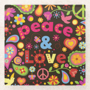 Cooler 60er Style Peace & Liebe Glasuntersetzer