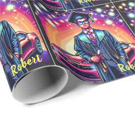 Cooler Abschluss Typ mit nettem Fahrzeug Geschenkpapier