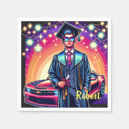 Cooler Abschluss Typ mit nettem Fahrzeug Serviette