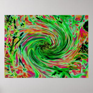 Cooler Abstrakter Limettengrün- und Schwarz-Blüten Poster