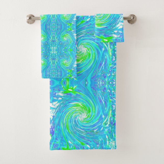 Cooler Abstrakter Retro-Aqua und Kalkgrüner Swirl Badhandtuch Set (Insitu)