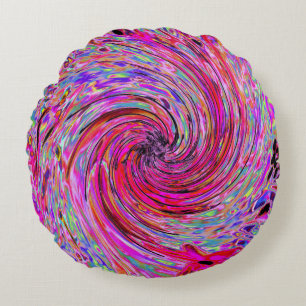 Cooler Abstrakter Retro Hot Pink und Roter Blütenw Rundes Kissen