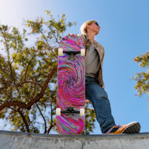 Cooler Abstrakter Retro Hot Pink und Roter Blütenw Skateboard