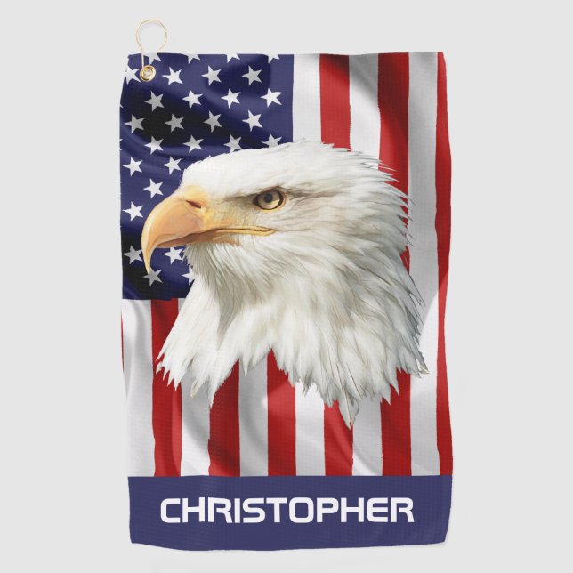 Cooler Adler, die amerikanische Flagge Patriotisch Golfhandtuch (Vorderseite)