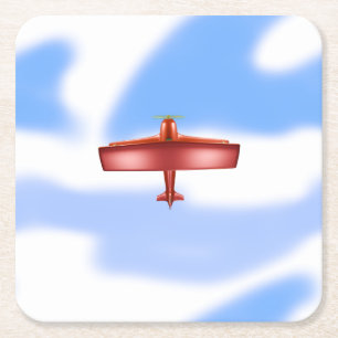 Cooler Adventurous Flying Red Bi-Flugzeug Paper Un Rechteckiger Pappuntersetzer