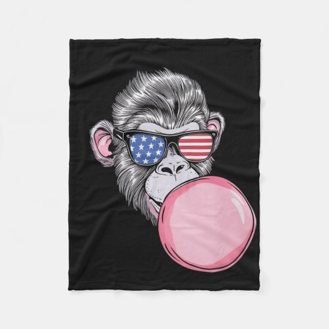 Cooler Affe mit amerikanischen Fahnen am 4. Juli Fleecedecke (Vorderseite)